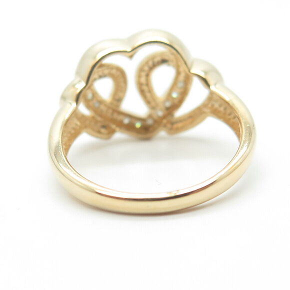 925 Sterling Silver Gold Plated Real Diamond Interlocked Hearts Ring Size 7.25 - Picture 5 of 9